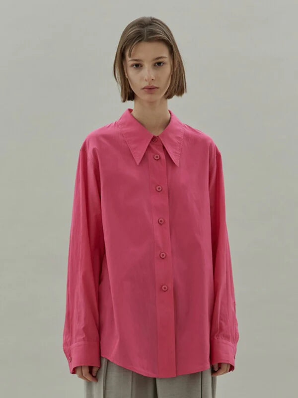 Pink Cotton Oversized Shirt with Long Sleeves
