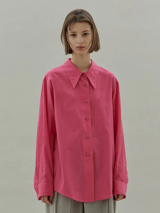 Pink Cotton Oversized Shirt with Long Sleeves