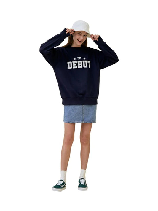 Navy Cotton Oversized Sweatshirt with Long Sleeves