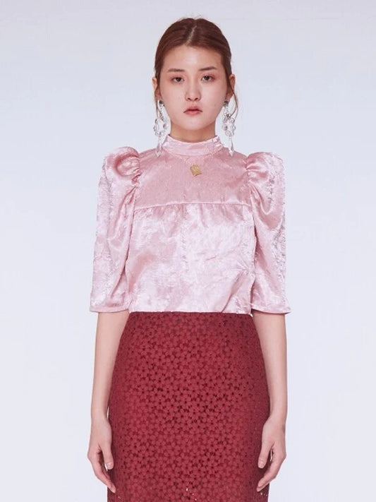 Lavender Velvet Normal Blouse with 3/4 Sleeve