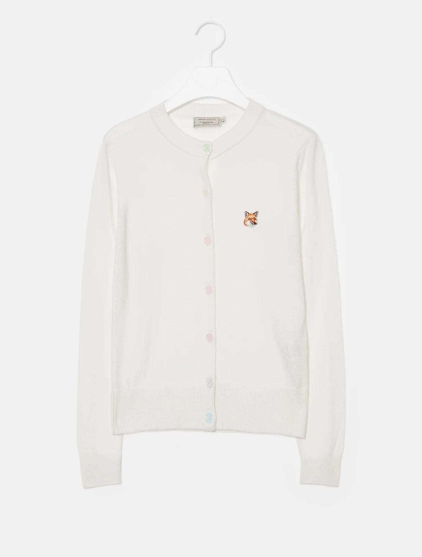White Knit Normal Cardigan with Long Sleeves
