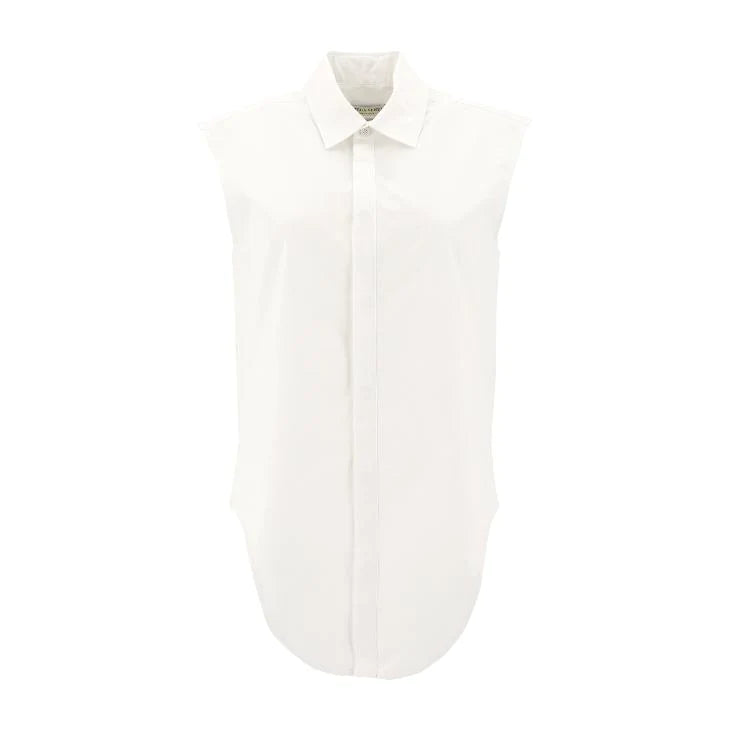 White Cotton Normal Dress Shirt with Sleeveless