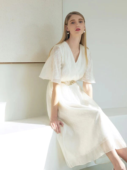 White Cotton Dress with Short Sleeves