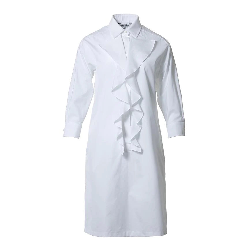 White Cotton Shirt Dress with Long Sleeves