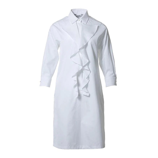 White Cotton Shirt Dress with Long Sleeves