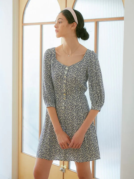 Grey Synthetic / Polyester Pajama Dress with 3/4 Sleeve