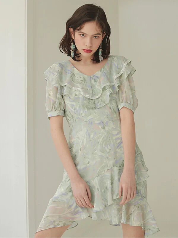 Mint Chiffon Pajama Dress with Short Sleeves