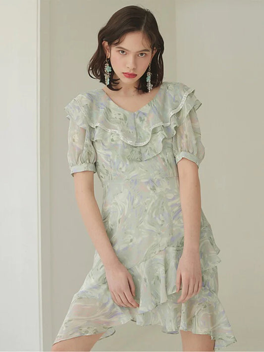 Mint Chiffon Pajama Dress with Short Sleeves