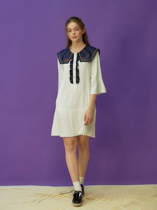 White Synthetic / Polyester Tunic Dress with 3/4 Sleeve