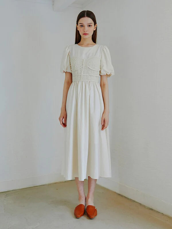 White Cotton Pajama Dress with Short Sleeves