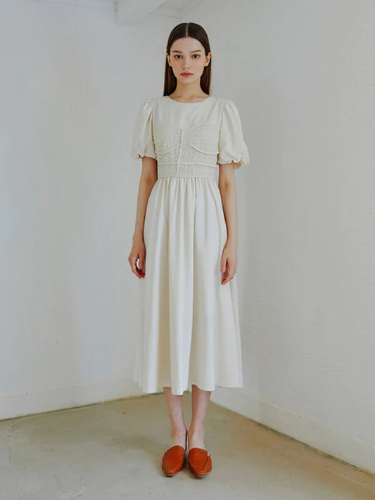 White Cotton Pajama Dress with Short Sleeves