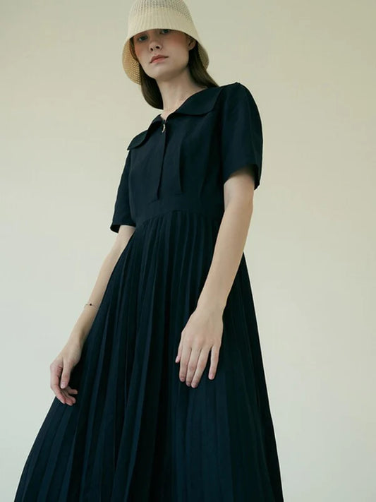 Navy Synthetic / Polyester Shirt Dress with Short Sleeves