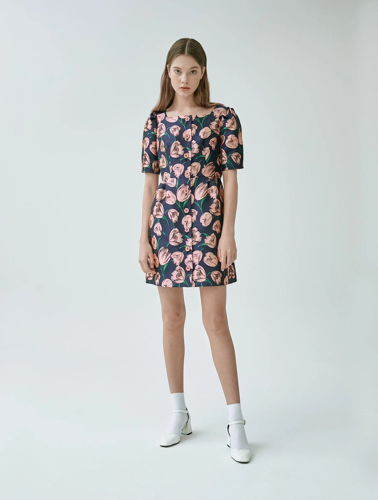 Navy Synthetic / Polyester Tunic Dress with Short Sleeves