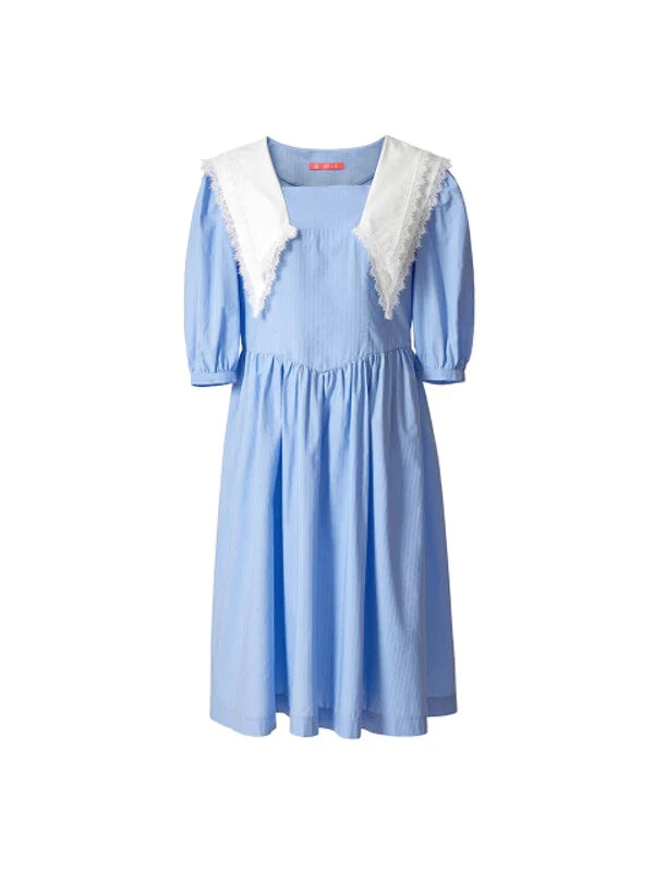 Skyblue Cotton Denim Dress with Short Sleeves