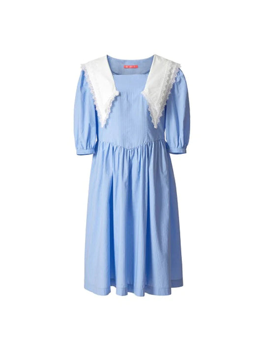 Skyblue Cotton Denim Dress with Short Sleeves