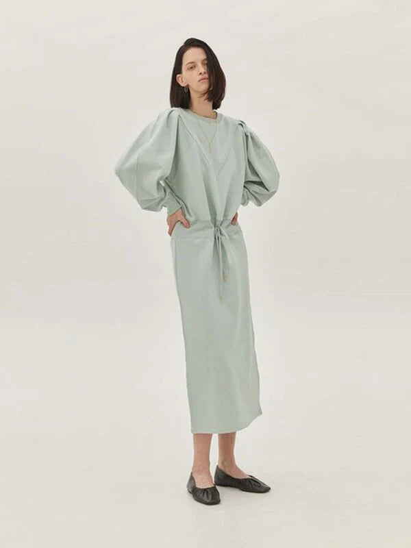 Mint Cotton Dress with Long Sleeves