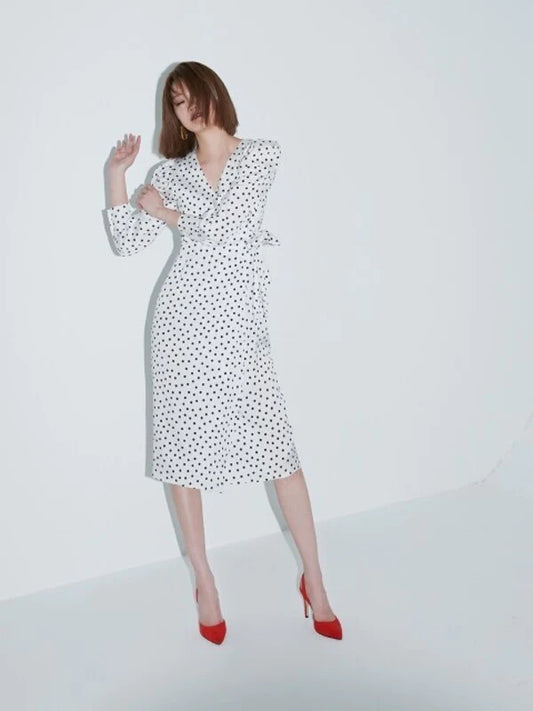 White Synthetic / Polyester Dress with 3/4 Sleeve