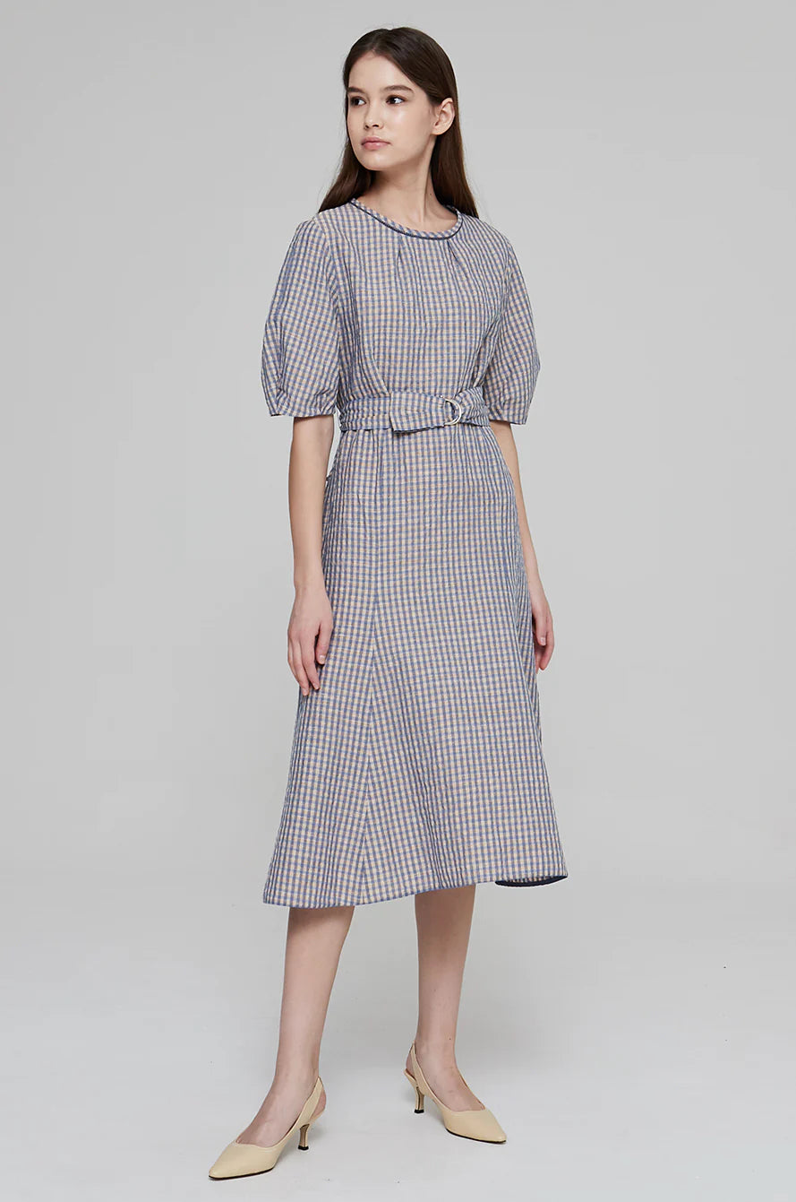 Grey Cotton Dress with Short Sleeves