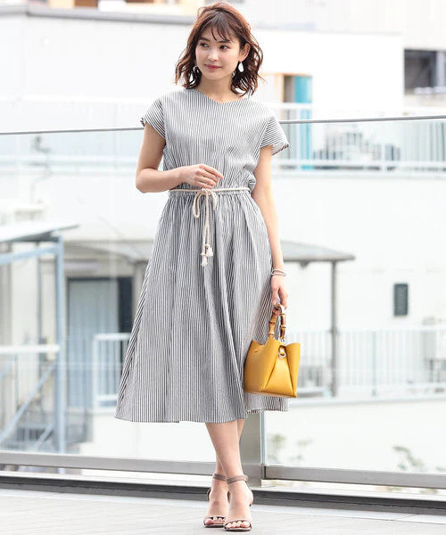 Grey Cotton Shirt Dress with Short Sleeves