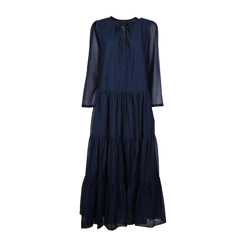 Navy Synthetic / Polyester Tunic Dress with Long Sleeves