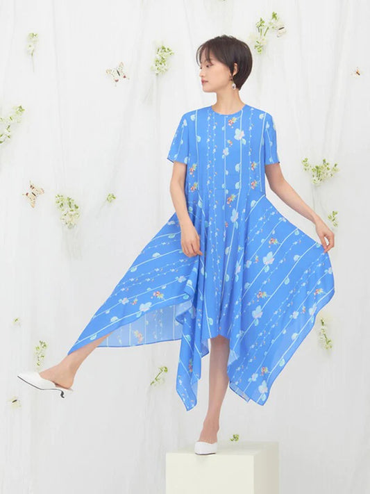Skyblue Cotton Tunic Dress with Short Sleeves