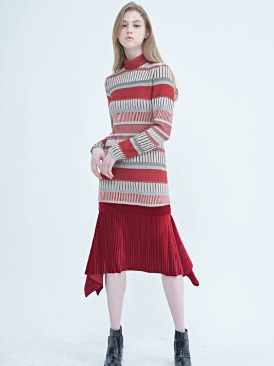 Red Knit Knit Dress with Long Sleeves