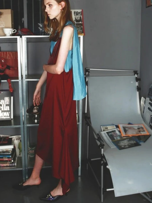 Wine Synthetic / Polyester Slip Dress with Sleeveless