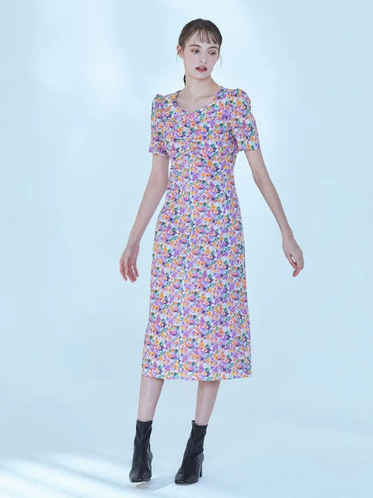 Pink Synthetic / Polyester Pajama Dress with Short Sleeves