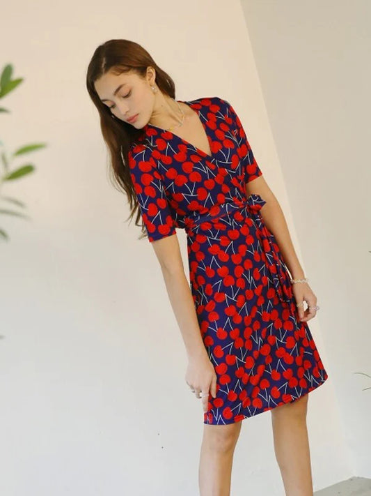 Red Synthetic / Polyester Dress with Short Sleeves