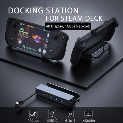 Docking Station for Steam Deck, HBAVLINK 6-in-1 Steam Deck Dock with HDMI 2.0 4K 60Hz, 3X USB 3.0, Gigabit Ethernet