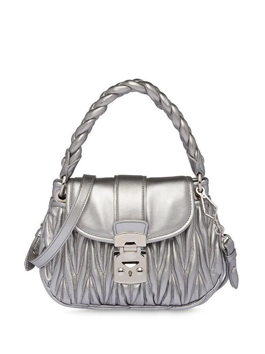 Silver Leather Tote Bag