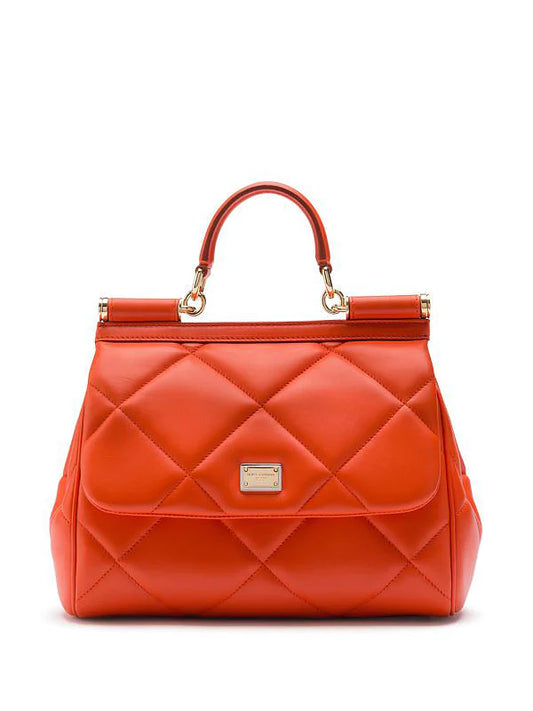 Orange Leather Tote Bag