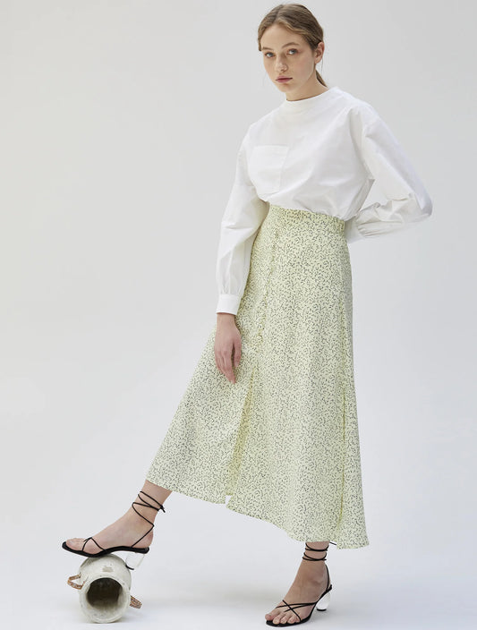 Yellow Synthetic / Polyester Flared Skirt