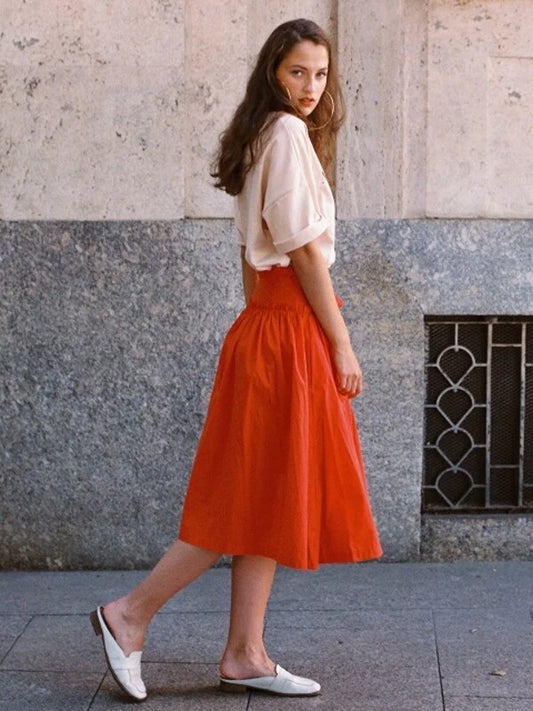 Orange Cotton Flared Skirt