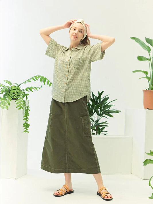 Khaki Cotton Denim Skirt
