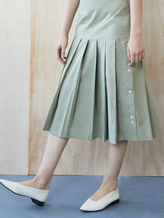Mint Cotton Pleated Skirt