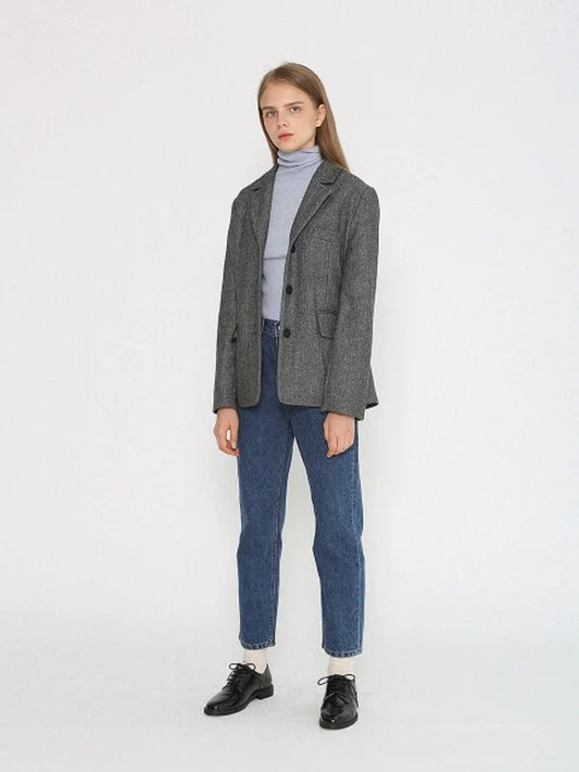 Grey Synthetic / Polyester Normal Single-Breasted Jacket with Long Sleeves