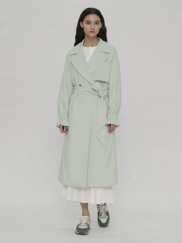 Mint Synthetic / Polyester Oversized Trench Coat with Long Sleeves
