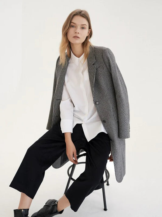 Grey Synthetic / Polyester Normal Single-Breasted Coat with Long Sleeves