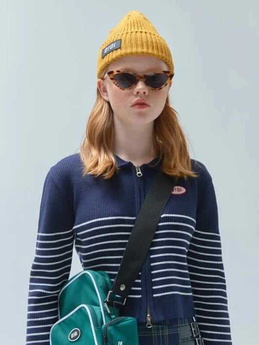 Navy Knit Normal Sweater with Long Sleeves