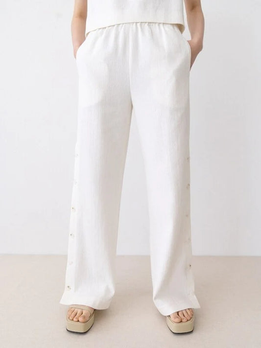 White Linen Wide Wide Leg Pants