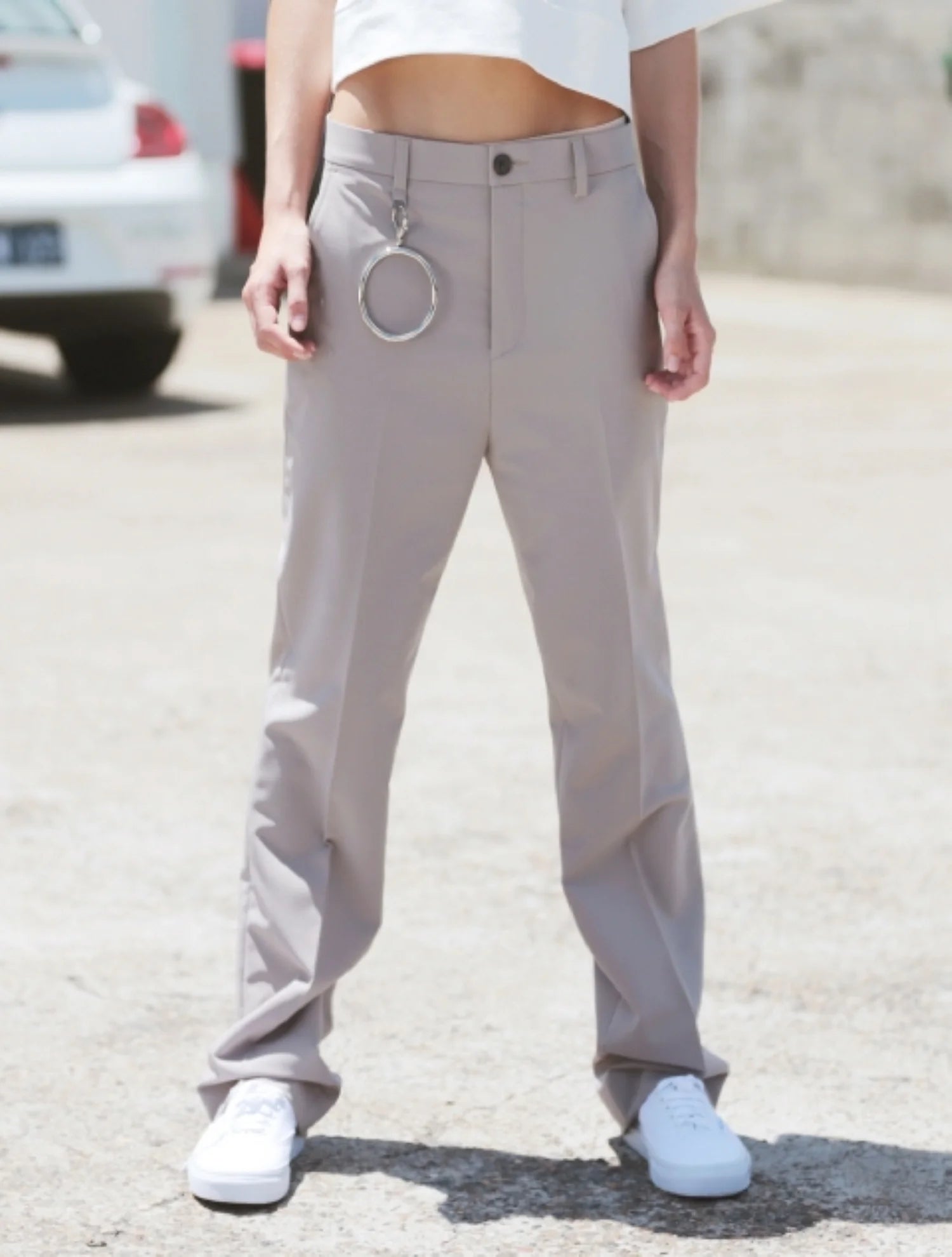 Grey Synthetic / Polyester Normal Slacks