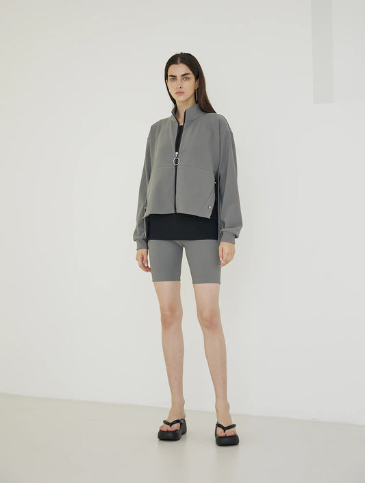 Grey Synthetic / Polyester Normal Full-Zip Jacket with Long Sleeves