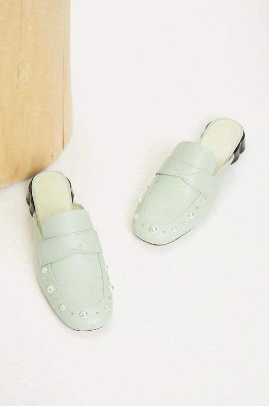 Mint Leather Mules
