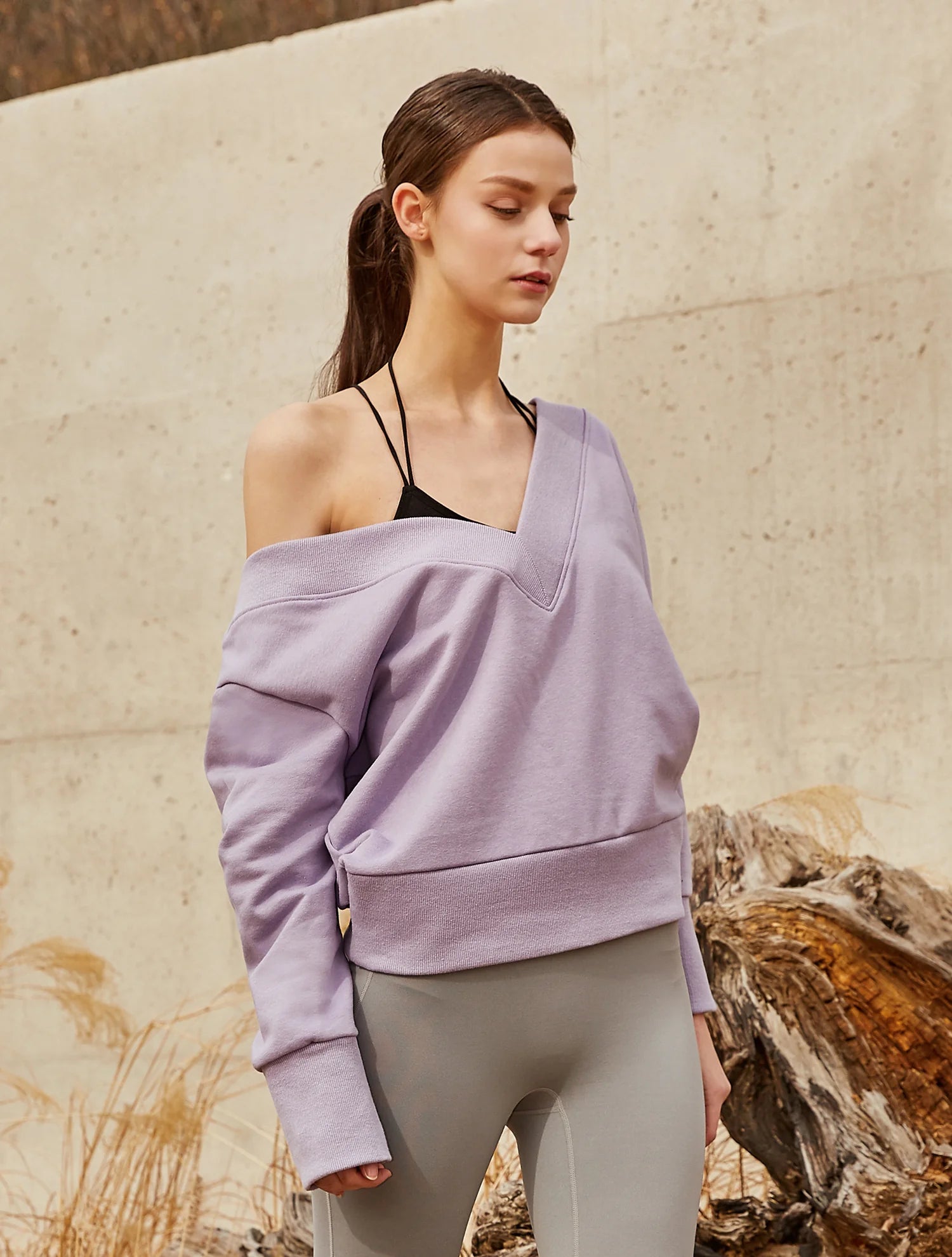 Purple Cotton Normal Sweatshirt with Long Sleeves
