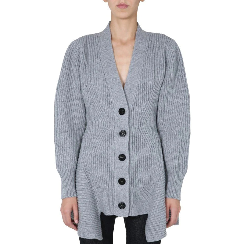 Grey Knit Normal Cardigan with Long Sleeves