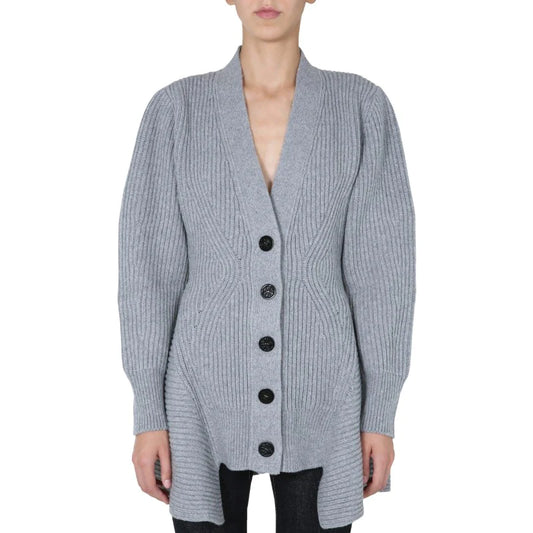 Grey Knit Normal Cardigan with Long Sleeves