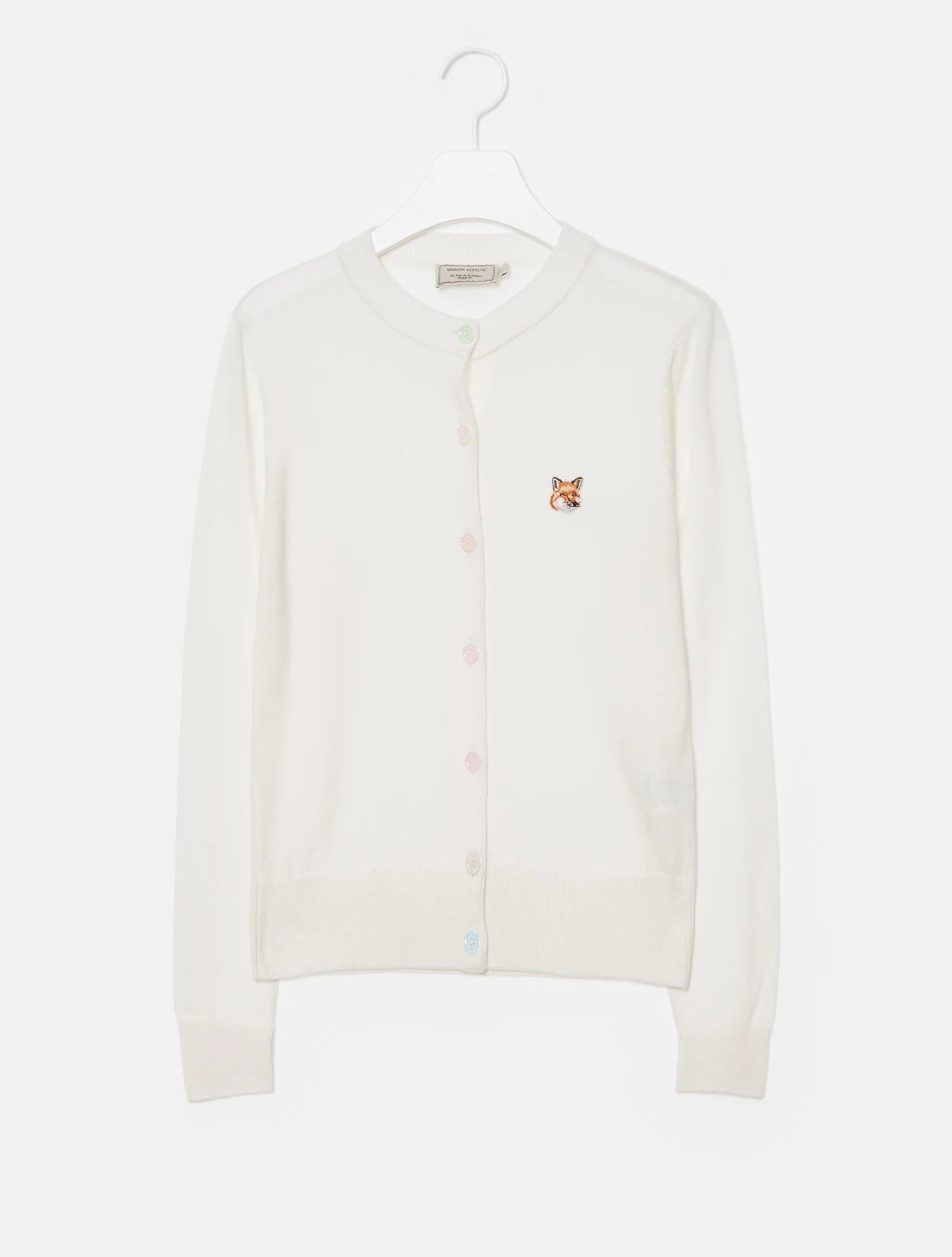 White Knit Normal Cardigan with Long Sleeves