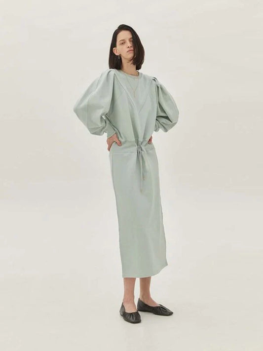 Mint Cotton Dress with Long Sleeves