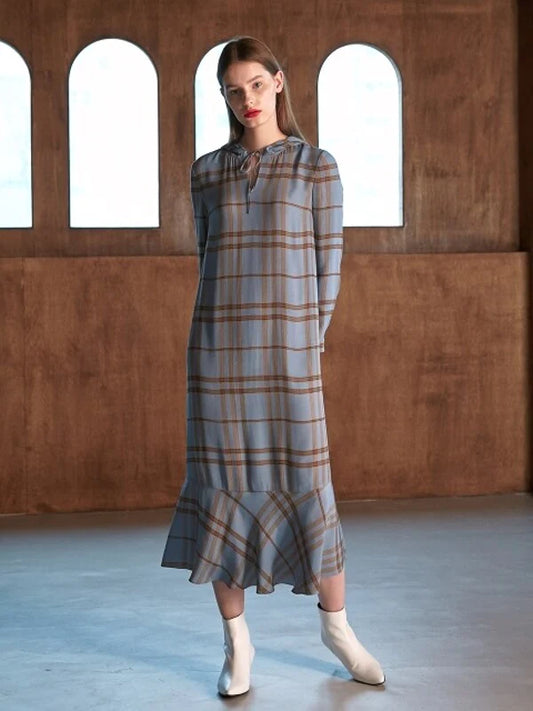 Grey Cotton Shirt Dress with Long Sleeves